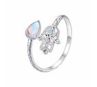 Qings Anello Mano di Fatima en Argento 925, Regolabile Anello Amuleto Hamsa Aperto Anelli Protezione Fortunati Anello Lotus Yoga Gioielli Regalo di Compleanno per Donna Ragazze