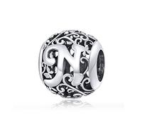 Qings Bead Charm Lettera N Argento 925 Perline Lettere Alfabeto Compatibile con Braccialetti (Lettere N)