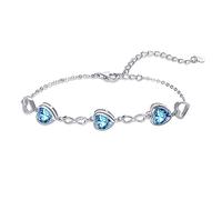 Qings Bracciale Donna Acquamarina Cuore Argento 925 Marzo Bracciali Regolabili Simbolo dell'infinito Pietra di Nascita con 3 Charms Zirconi a Forma di Cuore Regali di Natale per la Mamma Ragazze Lei