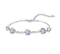 Qings Bracciale Donna Alessandrite Cuore Argento 925 Giugno Bracciali Regolabili Simbolo dell'infinito Pietra di Nascita con 3 Charms Zirconi a Forma di Cuore Regali di Natale per la Mamma Ragazze