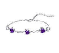 Qings Bracciale Donna Ametista Cuore Argento 925 Febbraio Bracciali Regolabili Simbolo dell'infinito Pietra di Nascita con 3 Charms Zirconi a Forma di Cuore Regali di Natale per la Mamma Ragazze Lei