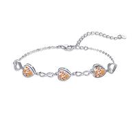Qings Bracciale Donna Citrino Cuore Argento 925 Novembre Bracciali Regolabili Simbolo dell'infinito Pietra di Nascita con 3 Charms Zirconi a Forma di Cuore Regali di Natale per la Mamma Ragazze Lei