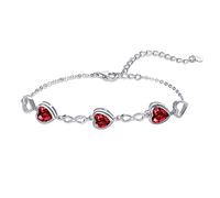 Qings Bracciale Donna Granato Cuore Argento 925 Gennaio Bracciali Regolabili Simbolo dell'infinito Pietra di Nascita con 3 Charms Zirconi a Forma di Cuore Regali di Natale per la Mamma Ragazze Lei