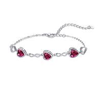 Qings Bracciale Donna Rubino Cuore Argento 925 Luglio Bracciali Regolabili Simbolo dell'infinito Pietra di Nascita con 3 Charms Zirconi a Forma di Cuore Regali di Natale per la Mamma Ragazze Lei
