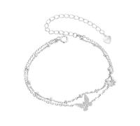 Qings Bracciale Farfalle Donna in Argento Sterling 925 Bracciale Regolabile a Doppia Strato Animali Insetti con Zirconi Regali di Gioielli per Compleanni
