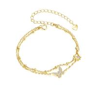 Qings Bracciale Farfalle Donna in Argento Sterling 925 Bracciale Regolabile a Doppia Strato Animali Insetti con Zirconi Regali di Gioielli per Compleanni