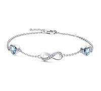 Qings Bracciale Infinito Argento Sterling con Acquamarina Simbolo Infinito di Pietre di Nascita di Cuore Braccialetto Regolabile Azzurro Zirconi Gioielli Regalo Festa Della Mamma per Mamma Donna