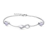 Qings Bracciale Infinito Argento Sterling con Alessandrite Braccialetto Simbolo Infinito di Pietre di Nascita con Cuore Pietra di Luna Zirconi Gioielli Regalo Festa Della Mamma per Mamma Donna
