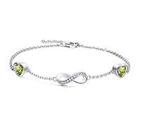 Qings Bracciale Infinito Argento Sterling con Peridoto Braccialetto Simbolo Infinito di Pietre di Nascita con Cuore Verde Oliva Zirconi Gioielli Regalo Festa Della Mamma per Mamma Donna