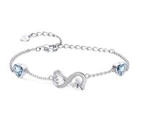 Qings Bracciale Infinito Donna Argento 925 con Aquamarina Bracciali Marzo Cuore Pietre di Nascita Braccialetto Regolabile Infinity ECG, Blu Gemma Gioielli Compleanno Regalo per Mamma Donne Ragazze
