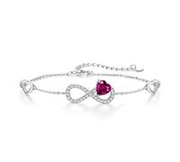 Qings Bracciale Infinito Donna Argento 925 con Rubino Infinity Cuore Luglio Pietre di Nascita Bracciali Regolabile Rosso Gemma Braccialetto, Gioielli Regalo Compleanno per Mamma Donne Ragazze