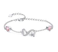 Qings Bracciale Infinito Donna Argento 925 con Tormalina Bracciali Ottobre Cuore Pietre di Nascita Braccialetto Regolabile Infinity ECG, Rosa Gemma Gioielli Compleanno Regalo per Mamma Donne Ragazze