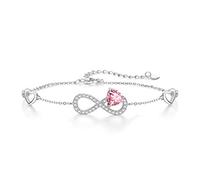 Qings Bracciale Infinito Donna Argento 925 con Tormalina Infinity Cuore Ottobre Pietre di Nascita Bracciali Regolabile Rosa Gemma Braccialetto, Gioielli Regalo Compleanno per Mamma Donne Ragazze