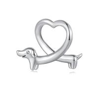 Qings Charm Bead Bassotto per Braccialetto in Argento Sterling 925 Ciondolo a Forma di Cuore di Cane per Collana