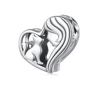 Qings Charm Bead Gatto per Braccialetto in Argento Sterling 925 Ciondolo a Forma di Cuore di Gatto per Collana