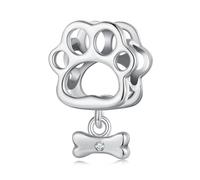 Qings Charm Bead Zampa per Braccialetto in Argento Sterling 925 Ciondolo Cane Gatto con Impronta di Zampa con Osso di Cane per Collana
