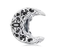 Qings Ciondolo con ciondolo a forma di luna nuova in argento sterling 925 con perle di luna ricurve nere scintillanti con avvolgimento a mezzaluna per realizzare una collana di braccialetti