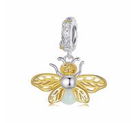Qings Ciondolo Lucciola/Ape Scintillante Charm Donna Argento Sterling 925 Glow-in-the-Dark Firefly Animali Bead Charm Per Bracciali e Collane Regalo Compleanno per Donne e Ragazze