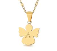 Qings Collana con Ciondolo Iniziale A, Collana con Angelo Dorato di 26 Lettere, Lunghezza Catena 50 cm