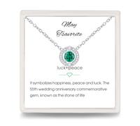 Qings Collana con Pietra Portafortuna Donna: Argento Sterling 925 Maggio Birthstone Smeraldo Collane Collana con Rotonda Pendente Collana, Regali di Gioielleria di Festa della Mamma per Madre Moglie