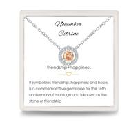 Qings Collana con Pietra Portafortuna Donna: Argento Sterling 925 Novembre Birthstone Citrino Collane Collana con Rotonda Pendente Collana, Regali di Gioielleria di Compleanno per Ragazze