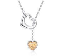 Qings Collana Cuore Donna Argento 925 Citrino Collana Ciondolo a Cuore Pietra Portafortuna Novembre Birthstone con Zirconia Brillante Natale Compleanno Gioielli Regalo per Ragazze Madre Figlia