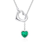 Qings Collana Cuore Donna Argento 925 Smeraldo Verde Collana Ciondolo a Cuore Pietra Portafortuna Maggio Birthstone con Zirconia Brillante Natale Compleanno Gioielli Regalo per Ragazze Madre Figlia