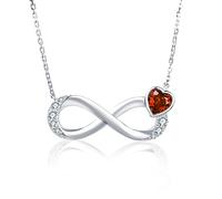 Qings Collana Infinito con Gennaio Granato Pietra di Nascita Argento 925 Ciondolo Simbolo dell'infinito con Zirconi a Cuore Compleanno San Valentino Natale Gioielli Regali per Donne Ragazze