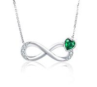 Qings Collana Infinito con Maggio Smeraldo Pietra di Nascita Argento 925 Ciondolo Simbolo dell'infinito con Zirconi a Cuore Compleanno San Valentino Natale Gioielli Regali per Donne Ragazze