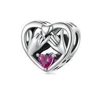 Qings Famiglia Cuore Charm Argento 925 Mano e Mano Cuore Charms con Zirconi per Bracciali e Collana Compleanno Gioielli Regalo per Donne Mamma Nonna