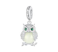 Qings Gufo Ciondolo Charm Animali Argento Sterling 925 che si Luminoso Illuminano al Buio con Owl Pendenti Compatibile con Braccialetti e Collane Europei
