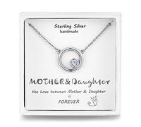 Qings Madre e figlia Collana” Tu sei il mio mondo”, Argento 925 con Pendente a cuore Zircone Cubico,Regali per la festa della mamma,regalo di compleanno