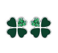 Qings Orecchini a bottone con quadrifoglio 925 sterline d'argento Orecchini a bottone a forma di cuore con foglie verdi brillanti festa di San Patrizio Regalo di gioielli floreali per donne e ragazze