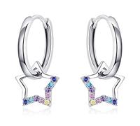 Qings Orecchini a Cerchio con Ciondolo Stella per Donna, Argento Sterling 925 Huggie Ipoallergenico Orecchini Cubic Zirconia colorato Stella Orecchini Compleanno Regalo per Ragazze Adolescenti