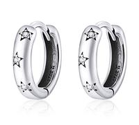 Qings Orecchini a Cerchio in Argento Sterling 925, Orecchini Huggie con Stelle e Cubic Zirconia Orecchini Piccoli a Cerchio Gioielleria di moda Regalo per Donna Ragazze