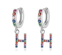 Qings Orecchini Cerchio con Lettera H Argento Sterling 925 Piccola Zirconi Colorati Orecchini Pendenti Huggie Iniziale Alfabeto Orecchini Ipoallergenici per Donna Regalo di Compleanno