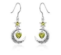 Qings Orecchini Luna con Pendenti Agosto Peridoto Argento 925 Orecchini Stella e Luna crescente Celtica con Pietra di Nascita di Cuore per Donne