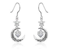 Qings Orecchini Luna con Pendenti Aprile Moissanite Argento 925 Orecchini Stella e Luna crescente Celtica con Pietra di Nascita di Cuore per Donne