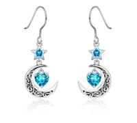Qings Orecchini Luna con Pendenti Dicembre Tanzanite Argento 925 Orecchini Stella e Luna crescente Celtica con Pietra di Nascita di Cuore per Donne