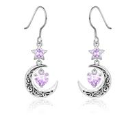 Qings Orecchini Luna con Pendenti Giugno Pietra di Luna Argento 925 Orecchini Stella e Luna crescente Celtica con Pietra di Nascita di Cuore per Donne
