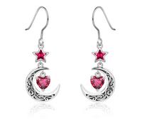 Qings Orecchini Luna con Pendenti Luglio Rubino Argento 925 Orecchini Stella e Luna crescente Celtica con Pietra di Nascita di Cuore per Donne