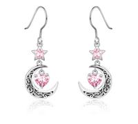 Qings Orecchini Luna con Pendenti Ottobre Tormalina Argento 925 Orecchini Stella e Luna crescente Celtica con Pietra di Nascita di Cuore per Donne