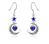 Qings Orecchini Luna con Pendenti Settembre Zaffiro Argento 925 Orecchini Stella e Luna crescente Celtica con Pietra di Nascita di Cuore per Donne