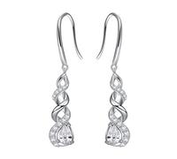 Qings Pietra Portafortuna Infinito - Orecchini Diamante Bianco Aprile Pendenti Donna Argento 925 Zirconia Cubica Scintillanti Twist Stroili Regalo di Gioielli per Ragazze Donne