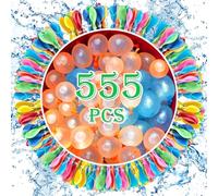 Qingshui 555 Pcs Palloncini Acqua Autosigillanti, Palloncino D'acqua a Riempimento Rapido, Viene Fornito con 4 Connettori per Rubinetto, Adatto per Giochi G'acqua, Feste in Piscina, Feste in Spiaggia