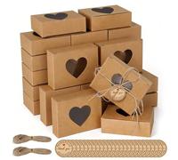 QingWing 25 Pezzi Scatole per Dolci Cupcake Marrone Porta Cupcakes con Finestra Trasparente, 9 x 6 x 3 cm Singole Scatole Biscotti Kraft con 25 etichette e 2 corde di canapa, per Dessert