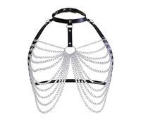 QingWing Catena del Corpo Donna in Pelle, Regolabile Harness Donna Corpo, Cinture Gotiche per Abbigliamento da Rave, Choker, Lingerie da Festival, Catena da Vita Punk, Festival Rave