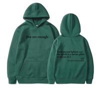 QingxingFa AQWEI Cara Persona Dietro di Me Felpa con Cappuccio, Sei Abbastanza Felpa con Cappuccio, Felpe Grafiche Sciolte (Dark Green + Black Logo,S)