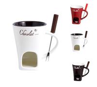 QingxingFa Set Di 2 Tazze Per Fonduta Di Cioccolato Con Forchette, Tazza Personale In Ceramica Per Fonduta Di Cioccolato Per Formaggio, Tazza Per Fonduta Di Cioccolato (Bianco)
