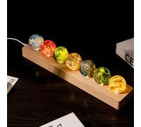 QingxingFa Sfere Di Vetro, 7 Sfere Di Cristallo Core Memories, Cristalli E Pietre Curative, Lampade Da Tavolo Con Supporto In Legno A Led Per La Meditazione (Legno)